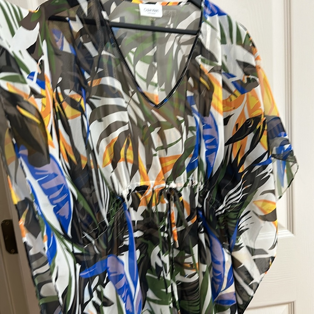 CALVIN KLEIN SWIM COVER UP TROPICAL PALM PRINT NEW WITHOUT TAG SZ S - M COVERUP - Picture 5 of 6